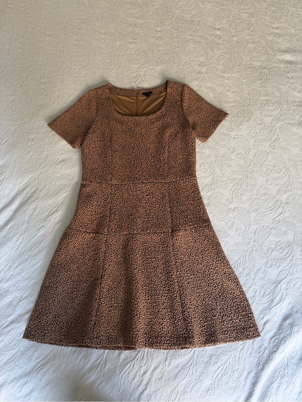 Ann Taylor Womens Short Sleeve Animal Print Fit & Flare Dress - Brown